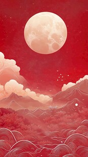 红月映山川云海奇幻景