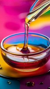 彩色液体倒入玻璃碗瞬间