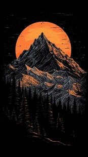 落日下的巍峨山峰