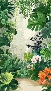 热带绿植花卉自然景观图