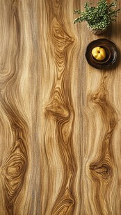 自然木纹地板与绿植摆件