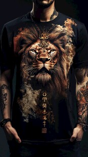 霸气狮子印花男士个性T恤