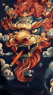 龙首叼烟国风奇幻图案