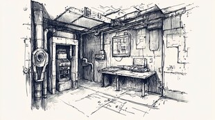 复古风格室内空间手绘图