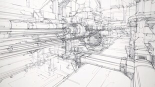 工业机械内部结构线稿图