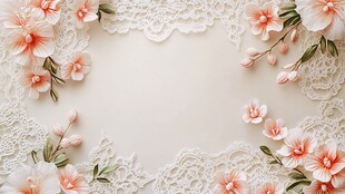 蕾丝花边中的粉嫩花卉