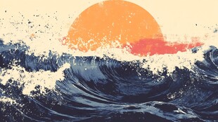 夕阳下翻涌的壮阔海浪