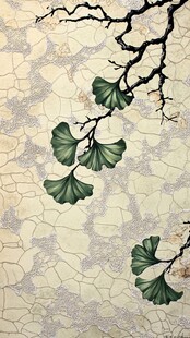 银杏枝叶绘于裂纹背景上