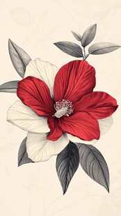 复古风红白花卉插画