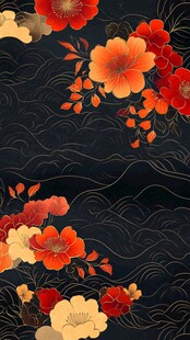 中式繁花海浪图案背景