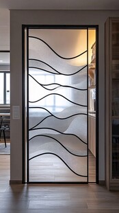 简约波浪线条玻璃隔断门