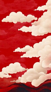 红色背景上的梦幻云朵