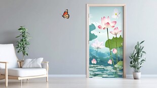 荷花壁画装点素雅室内空间