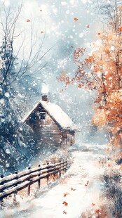 雪中秋景小屋
