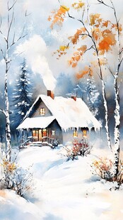 冬日雪中温馨小屋