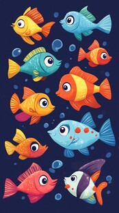 可爱多彩卡通海底小鱼群