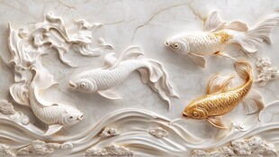 立体浮雕锦鲤图