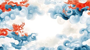 国风瑞兽云纹背景图