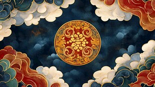 中式云纹环绕的古典圆纹图案