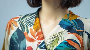 多彩叶纹女士上衣特写