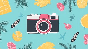 相机与夏日元素插画图案