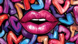 绚丽唇形与多彩字母图案