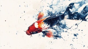 水墨锦鲤跃动艺术画面