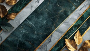 奢华大理石配金色叶片纹理