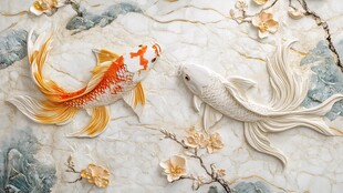双鲤戏水浮雕艺术作品