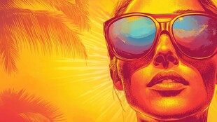 夏日墨镜美女与热带风光