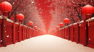 雪映红灯 中式浪漫长廊