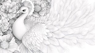 白孔雀与繁花的优雅邂逅