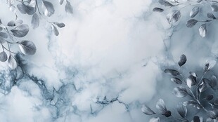 蓝白大理石配枝叶背景图