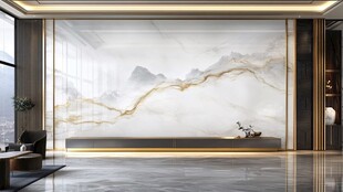 现代中式奢华山水电视背景墙