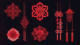 中式传统红色精美挂饰图案