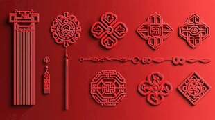 中式红色传统雕花装饰元素