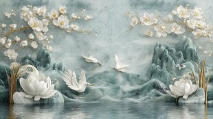 中式山水花鸟浮雕装饰画