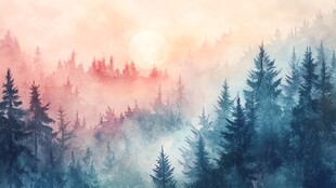 晨雾中的森林日出美景