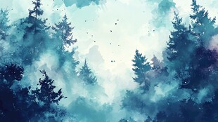 梦幻森林水彩画意境风景