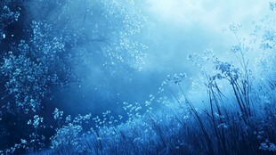 梦幻蓝调迷雾森林景致
