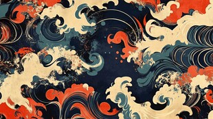 日式海浪图案纹理背景