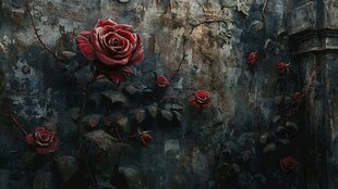 暗调背景下的娇艳红玫瑰