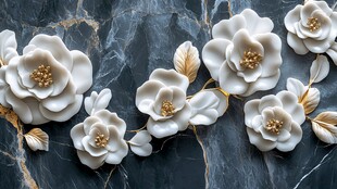 白色浮雕花朵装饰于石面