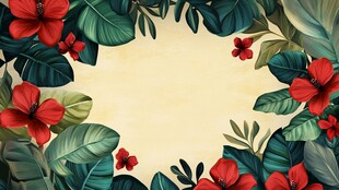 热带花卉绿叶边框背景图