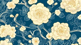 蓝底白花中式花卉图案