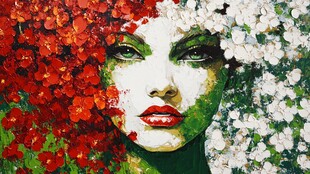 花颜交织的奇幻女性肖像