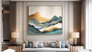 现代客厅中的山水装饰画