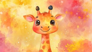 可爱长颈鹿水彩风插画