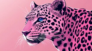 粉色豹头插画