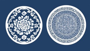 中式传统圆形青花瓷盘图案
